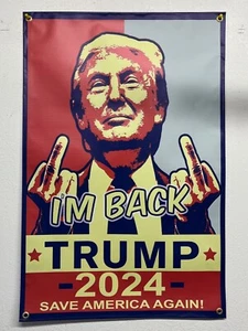 Trump 2024 BANNER 3X2 Ft Trump I'M BACK - White House AMERICA - Picture 1 of 3