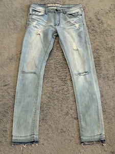 Machine Jeans Womens 29 Light Wash Blue Denim Distressed Skinny Fit Raw Hem - Picture 1 of 7