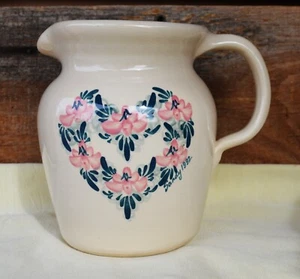 Ellis Pottery 32oz Pitcher Floral Heart Wreath Signed Sandy 1992 Marshall TX - Picture 1 of 17