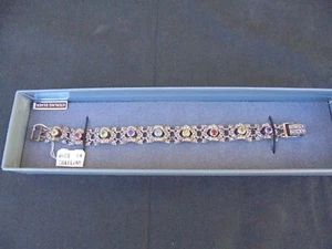 Bracciale vintage in argento sterling con 9 pietre marcate 925 in scatola originale - Foto 1 di 10