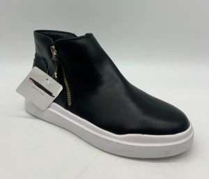 Liz Claiborne Atlantic Hi Top Black Synthetic Women's Sneakers Sz 7.5 M Gold Zip - Picture 1 of 15