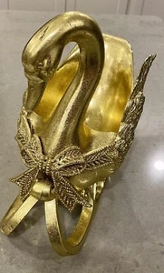 Swan Sleigh Planter Decorative Centerpiece Gold With Glitter Overlay, Resin - Picture 1 of 14
