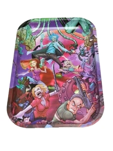 Printed metal Tray snack plate Space fight R&M decorative table tray 11" x 7.5" - Picture 1 of 5