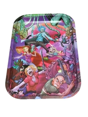 Printed metal Tray snack plate Space fight R&M decorative table tray 11" x 7.5" - Image 1 of 4