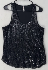 Xhilaration XL Black Sequin Tank Shirt Women's - Picture 1 of 3