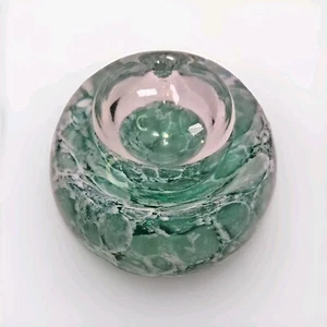 Krosno Poland Art Glass Round Green Marbled Vintage Stunning Art Piece - Picture 1 of 11