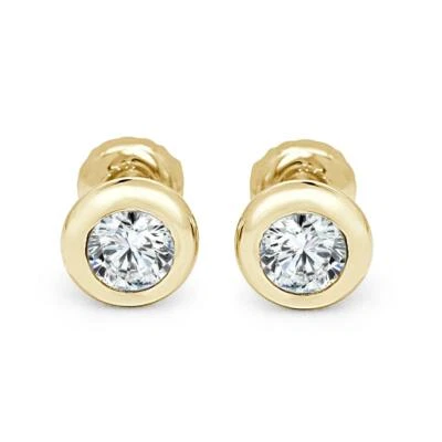 Donut Bezel Set I1 G 1/2 Ct Round Diamond Solitaire Stud Earring 14K Yellow Gold - Image 1 of 4
