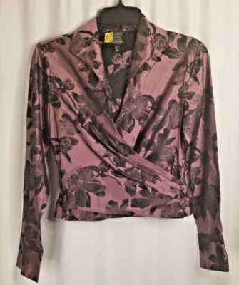 Top para mujer Carmen Marc Valvo imitación envoltura cuello en V mezcla de seda manga larga talla 4  Foto 1 de 4