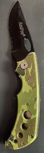 AmPro Folding Knife Green Camo Camouflage Design with Liner Lock
