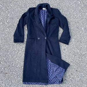VTG Ashley Scott Coat Womens 7/8 Blue Wool Lined Long Trench 80s Business Preppy - Picture 1 of 21