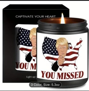 Donald Trump Candle “YOU MISSED” Soybean- Lavender - Black Jar- President Maga - Picture 1 of 4