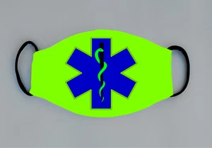 Star of Life Reusable Face Mask w/Filter Pocket Blue Green EMT EMS SOL Rescue - Picture 1 of 4