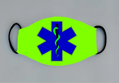 Star of Life Reusable Face Mask w/Filter Pocket Blue Green EMT EMS SOL Rescue - Image 1 of 2