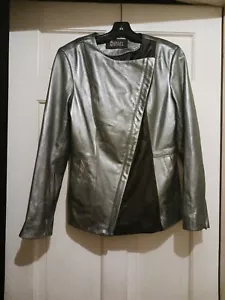 Giacca donna Badgley Mischka 100% pelle di agnello argento alta moda TG 8 - Foto 1 di 6