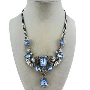 "Collar Avon azul estrás fantasía princesa adornado tono plata 18""" - Imagen 1 de 10