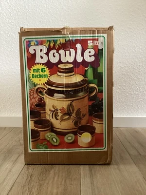 Rumtopf Bowle mit Deckel und 6 Bechern 5 Liter Scheurich Keramik  70er OVP  - Bild 1 von 4