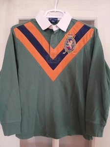Polo Ralph Lauren Boys Size M (12-14) Green Rugby Style W/orange & Black V Front - Picture 1 of 6