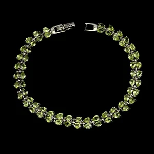 925 Sterling Silver Bracelet Pear Peridot 4x3mm Natural Gemstone Jewelry 7.5in - Picture 1 of 13