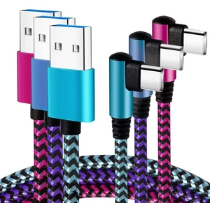 USB Type C Cable 2.1A Fast Charging 90 Degree/6ft/3Pack Nylon USB C Cord Righ.. - Picture 1 of 7