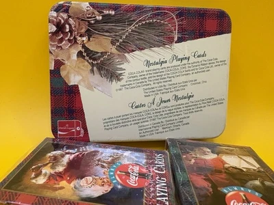 1997 Nostalgia Coca-Cola Santa 1951 & 1949-2 Sealed Decks Playing Cards In Tin - Image 1 of 4