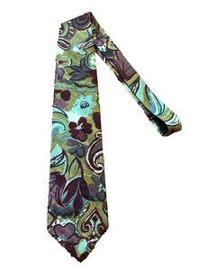 Mens American Eagle Silk Tie Mens Olive Green Purple Blue Floral Necktie USA EUC - Picture 1 of 5