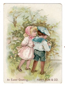 Victorian Vintage Easter Greeting Trade Card Hamilton & Co Easton PA - Bild 1 von 2