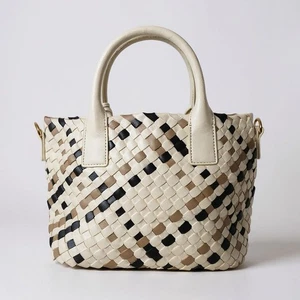 Anne Klein Woven Tote Satchel Bag White Black Beige Weave Top Handle Purse Logo - Bild 1 von 16