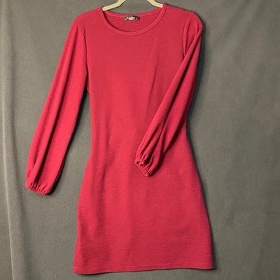 Vestido para mujer cuello redondo rojo borgoña manga larga • Fiesta de Navidad de vacaciones Talla M Foto 1 de 4