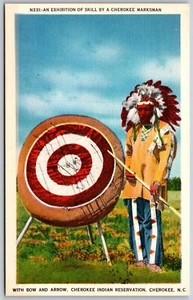 Vtg Native American Cherokee Indian Reservation Marksman Bow & Arrow NC Postcard - Picture 1 of 2