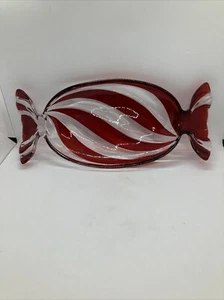 Mikasa Peppermint Twist Candy Wrap Dish Glass Clear Red 13.5"L - Picture 1 of 7