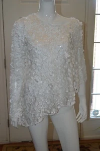 Womens GRAYSE White Floating Roses One-Sleeve Angled Top Size M NWT - Picture 1 of 5