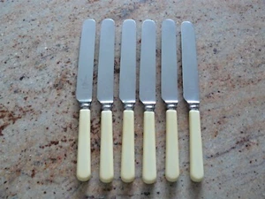 Vtg Set 6 JAMES RYALS Butter-Knives Faux-Bone Handles Round Stainless Blades VGC - Picture 1 of 8