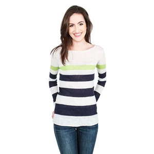 NWT Women's Hiho Emory White Night Sky Lime Striped 100% Linen Sweater Large - Picture 1 of 2