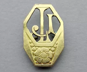 French, Antique Art Deco Gold plating Monogram. Letters L J. Handcrafted. Flower - Picture 1 of 4