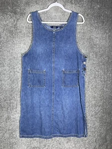 Vintage DPS Sleeveless Patch Pocket Denim Dress Womens Size Large Petite Blue - Picture 1 of 7