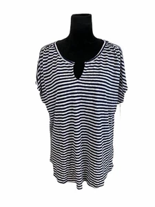Caslon Größe XL dunkelblau gestreift Leinenmischung Drop Shoulder Top Neu mit Etikett - Bild 1 von 9