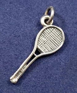 Tennis Racket - Vintage 3D Sports Bracelet Charm - 925 Sterling Silver - Picture 1 of 4