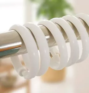 12 Piece Premium Plastic White Shower Curtain Hooks Rings Round 2.3" Inches - Picture 1 of 7