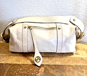 Vintage Francesco Biasia Handbag Genuine Creamy White Leather Hobo Gold Accents - Picture 1 of 11