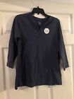 Kim Rogers Womens Navy 3/4 Sleeves Perfectly Soft Henley Blouse Top Size Small