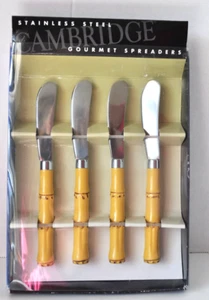Cambridge Stainless Steel Gourmet Spreaders Plastic Bamboo Handles in Box - Picture 1 of 3