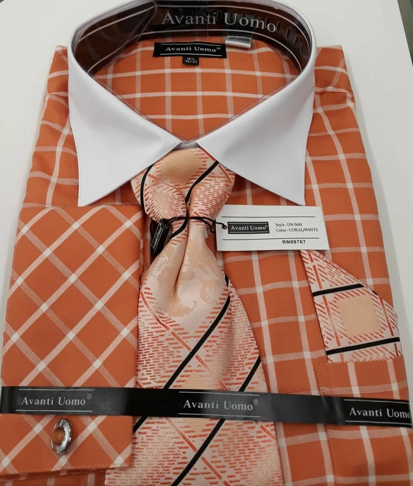 Hermosas camisas de vestir para hombre con corbata, pañuelo y gemelos Foto 1 de 1