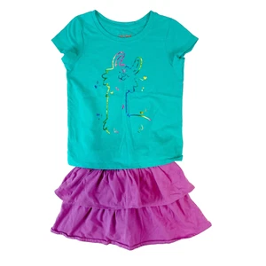 Cat & Jack Garanimals Set Girls Size 4T Teal Llama T-Shirt Purple Tiered Skort - Picture 1 of 6