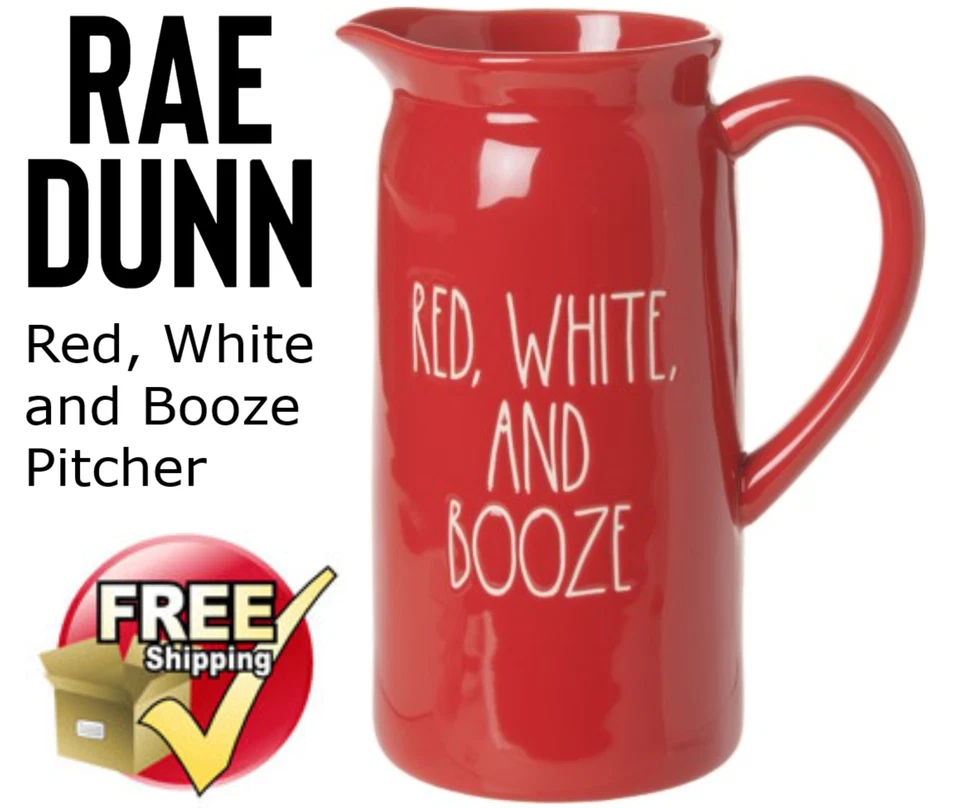 Rae Dunn Summer Red White & Booze Pitcher Glazed Ceramic Jug 42 oz by Magenta - Image 1 of 4