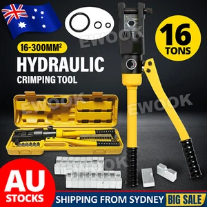 16 Ton Hydraulic Crimper Wire11 Dies Lug Cable Force Crimping Tool Kit W/ Box - Picture 1 of 10