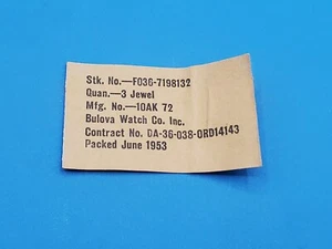 1953 Bulova Watch Co. Pack of 3 Jewels Sealed 10AK 72 - Picture 1 of 1