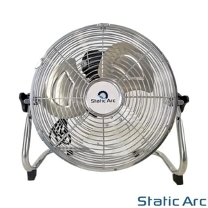 METAL CHROME FLOOR FAN 12" AIR COOLING 3 SPEED STAND TILT HOME GYM WORKSHOP - Picture 1 of 5