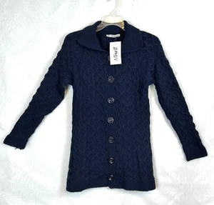 NWT Girls Navy Blue Canle Knit Cardigan Sweater / Size XL - Picture 1 of 8