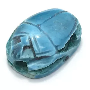 Vintage ägyptisches Design blau geschnitzt Skarabäus Perle *11 - Bild 1 von 12