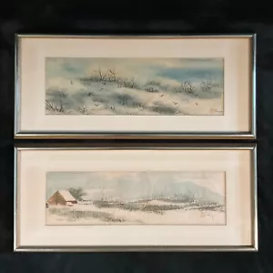 The Pair of Vintage Original Watercolors "Winter Snow Scene" By Victor Ing - Picture 1 of 15